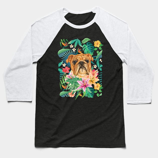 Tropical Fawn English Bulldog 2 Baseball T-Shirt by LulululuPainting